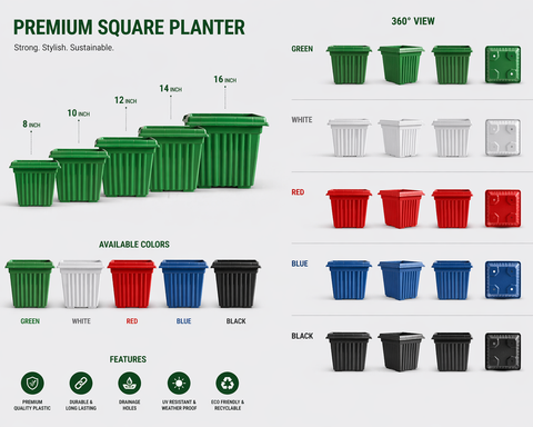 premium square plastic planter & plates