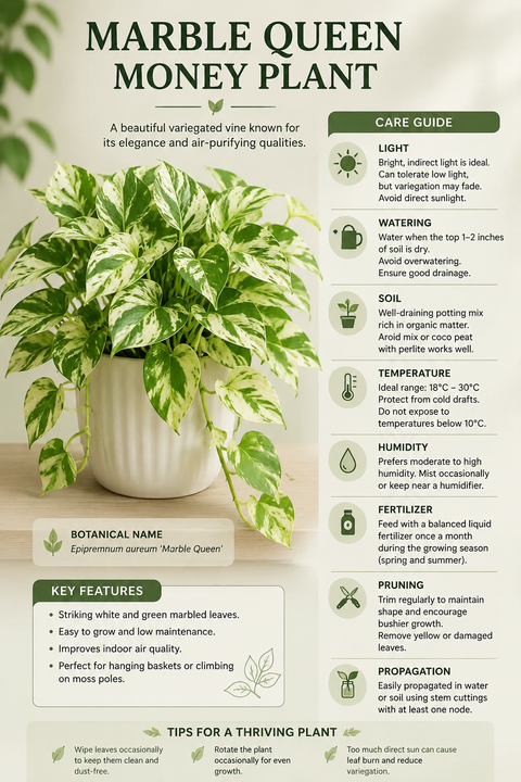 Marble Money Plant (Epipremnum aureum ‘Marble Queen’)