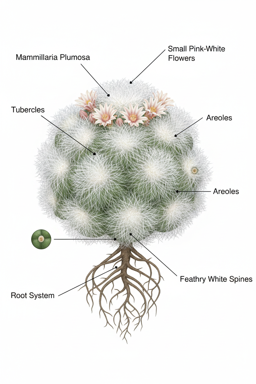 MAMMILLARIA PLUMOSA (FEATHER CACTUS)